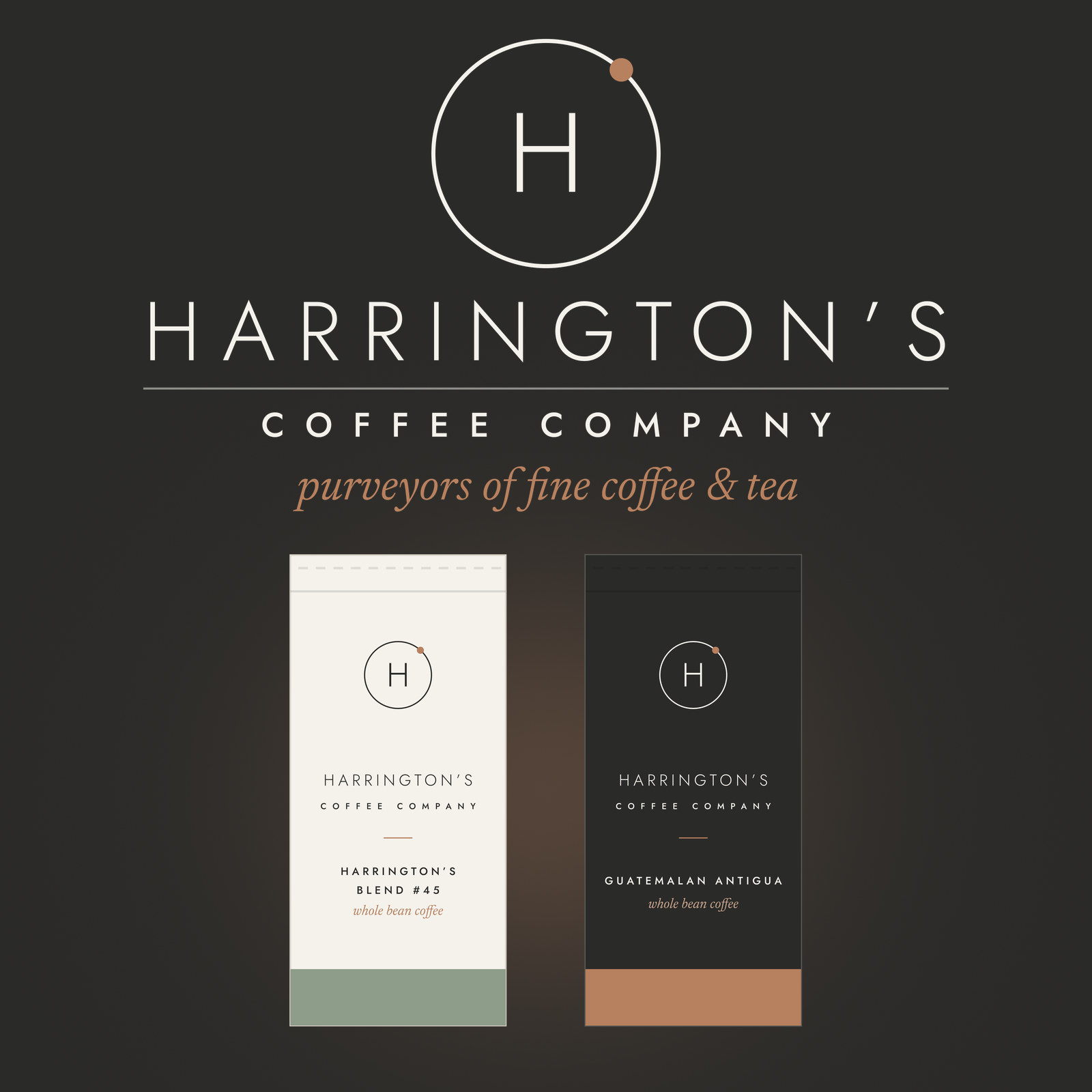 Harrington&rsquo;s Coffee Company brand identity, logo and cup and mug applications